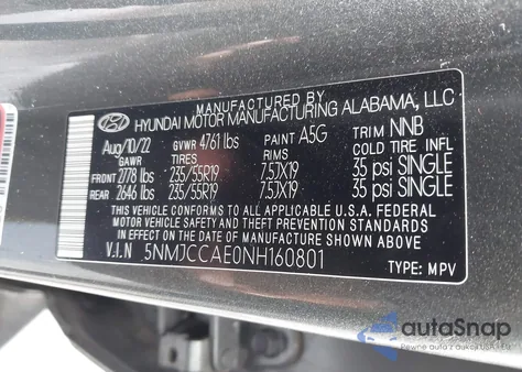 2022 Hyundai Tucson Sel из США, поврежденный, VIN 5NMJCCAE0NH160801